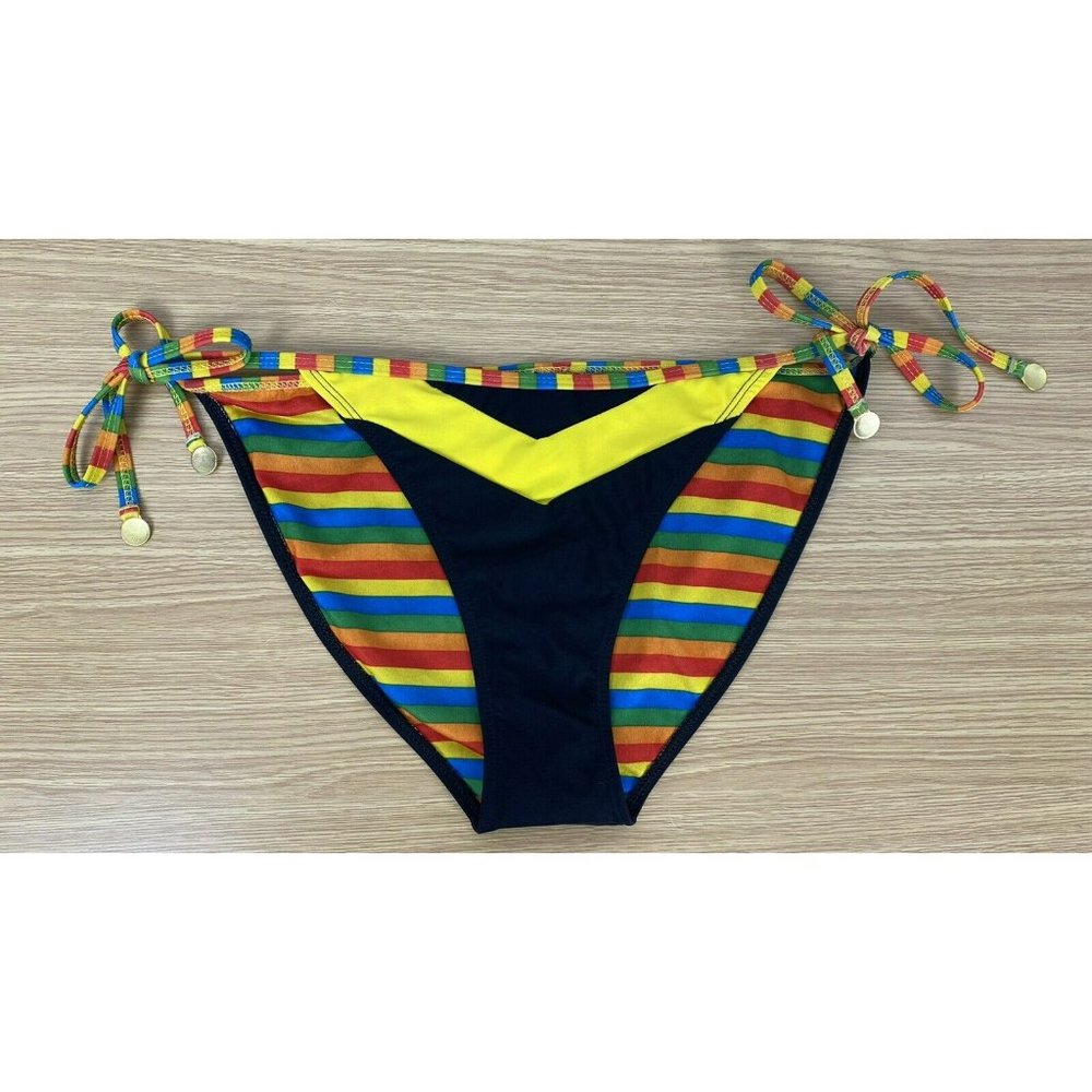 Womens coogi swim one piece swimsuit Bottom Jamaican Large Yellow‎ Black Y2K Vtg